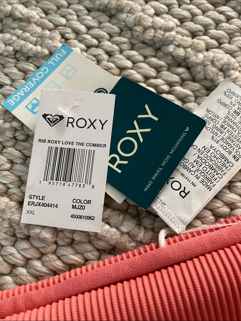 Roxy Coral Ribbed Bikini Bottom - Picture 2 of 5